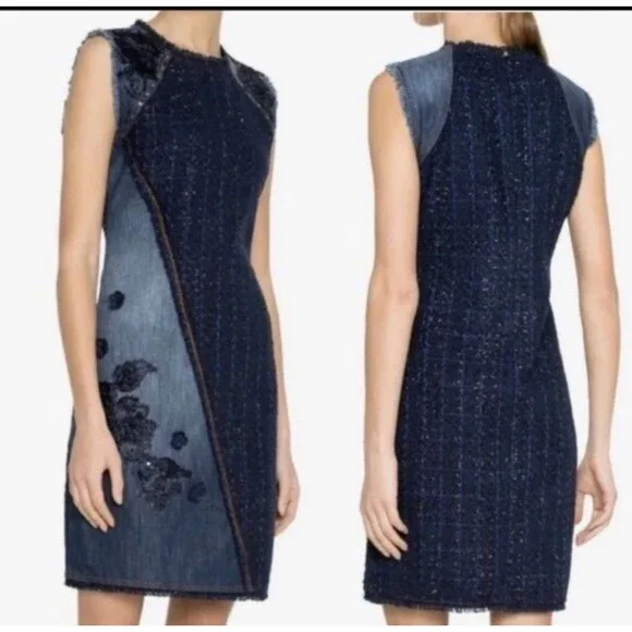 Desigual Achilles Denim and Tweed blue Patchwork Sheath Dress Size 38 - Picture 1 of 12